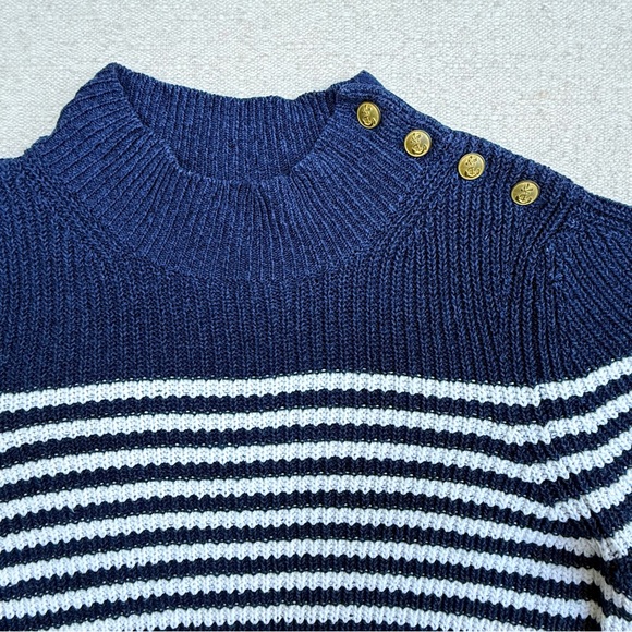 Maeve Stripe Sweater Puff Tee Nautical Navy Blue Sailor Short Sleeve Top Anchor - Picture 7 of 14